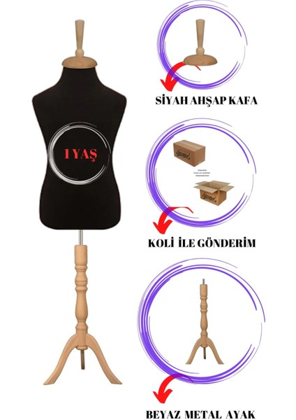 1 Yaş Iğne Batabilen Siyah Kumaş Çocuk Terzi Mankeni Prova Mankeni Vitrin Mankeni fiyatları