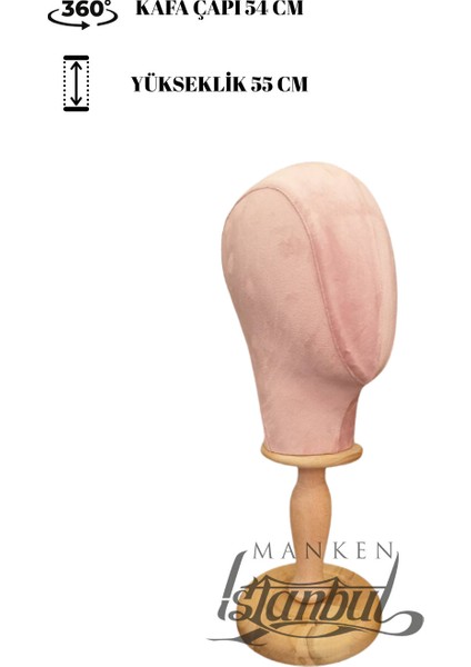 Kumaş Kaplı Ahşap Standlı Polyester Kafa Mankeni Aksesuar Mankeni Şapka Mankeni Peruk Mankeni