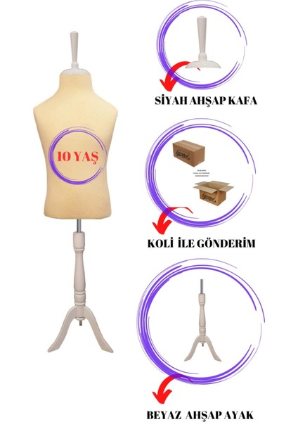 Çocuk Krem Kumaşlı Beyaz Üç Ayaklı 10 Yaş Terzi Mankeni fiyatları