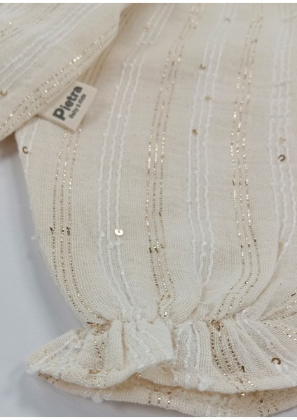 Çizgi Detaylı Düğmeli %100 Pamuk Müslin Kumaş Bebek ve Çocuk Kız Ikili Takım