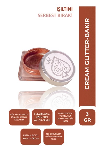 Cream Glitter Bakır Simli Göz ve Yüz Farı - 3