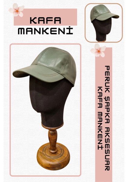 Erkek Kumaş Kaplı Ahşap Standlı Polyester Kafa Mankeni Aksesuar Mankeni Şapka Mankeni Peruk Mankeni