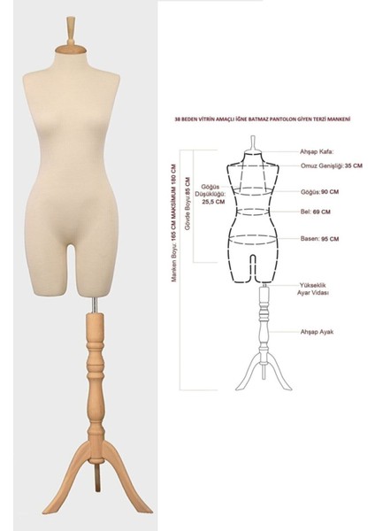 38 Beden Vitrin Amaçlı Pantolon Giyebilen Iğne Batmaz Vitrin Mankeni Terzi Mankeni fiyatları