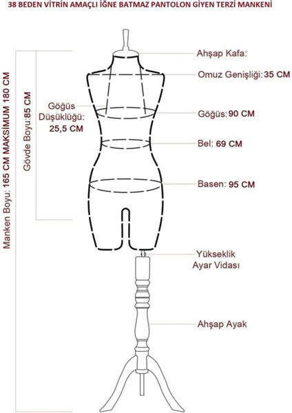 38 Beden Vitrin Amaçlı Pantolon Giyebilen Iğne Batmaz Vitrin Mankeni Terzi Mankeni indirimleri