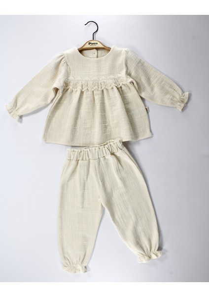 Dantel Detaylı %100 Pamuk Müslin Kumaş Bebek ve Çocuk Kız Ikili Takım fiyatları