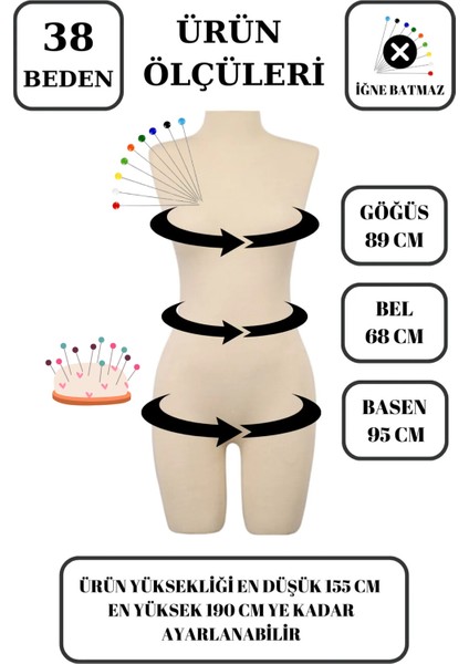Süngerli 38 Beden Dik ve Yatay Iğne Batabilen Alt ve Üst Grup Prova Mankeni Terzi Mankeni An-01 fırsatları