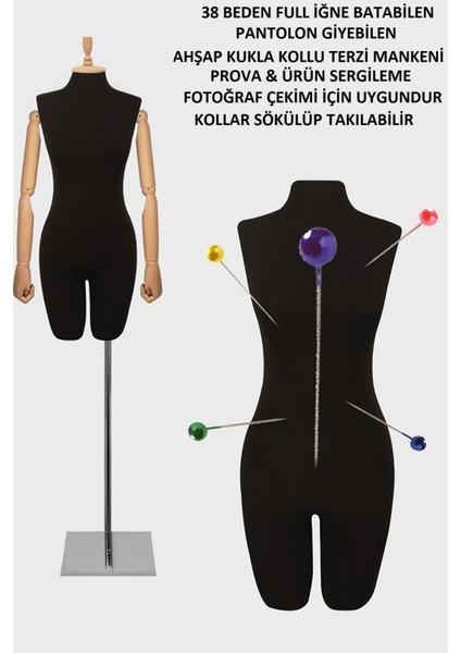 Full Iğne Batabilen 38 Beden Ahşap Kollu Pantolon Giyebilen Prova Mankeni Vitrin Mankeni An-01 fiyatları