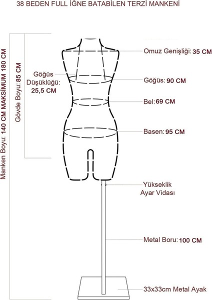 Full Iğne Batabilen 38 Beden Ahşap Kollu Pantolon Giyebilen Prova Mankeni Vitrin Mankeni An-01 modelleri