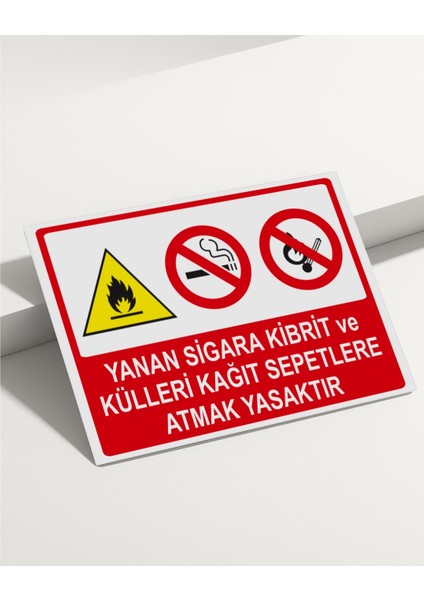 Yanan Sigara Kibrit ve Külleri Kağıt Sepetlere Atmak Yasaktır Isg Uyarı Levhası
