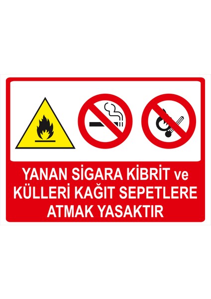 Yanan Sigara Kibrit ve Külleri Kağıt Sepetlere Atmak Yasaktır Isg Uyarı Levhası fiyatları