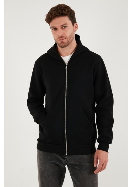 Regular Fit Kapüşonlu Fermuarlı İçi Tüylü Yumuşak Şardonlu Kışlık Sweat Erkek SWEAT 5905340