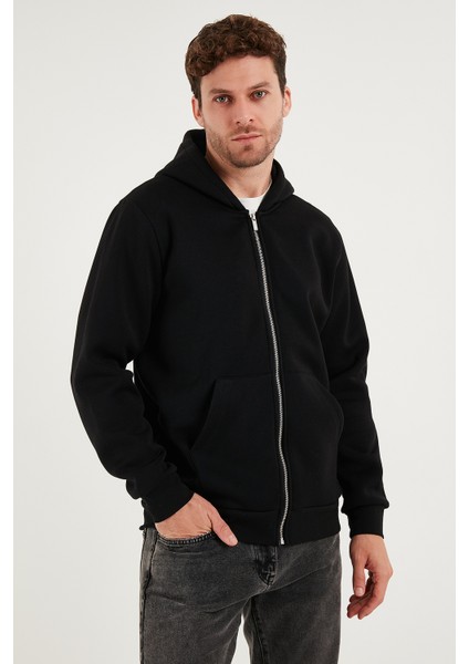 Regular Fit Kapüşonlu Fermuarlı İçi Tüylü Yumuşak Şardonlu Kışlık Sweat Erkek SWEAT 5905340