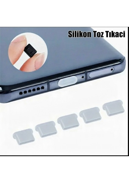 Tüm Type-C Telefonlara Uyumlu Toz ve Kir Önleyici Şarj Soketi Koruyucu Tıpa Slikon 5 Adet Beyaz