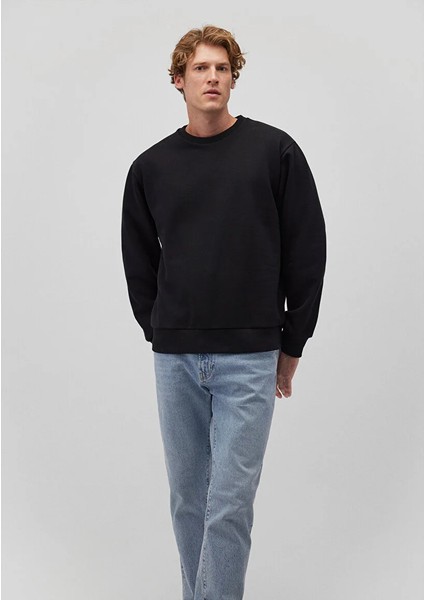 Erkek Siyah M0s10276-900 Bisiklet Yaka Sweatshirt