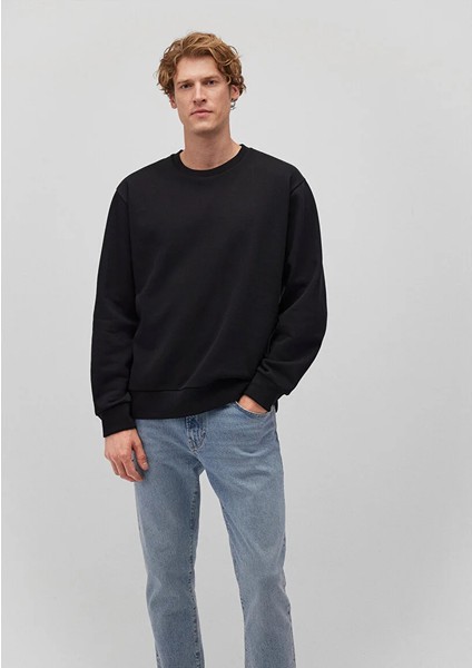 Erkek Siyah M0s10276-900 Bisiklet Yaka Sweatshirt