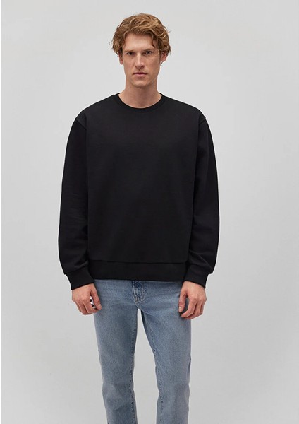 Erkek Siyah M0s10276-900 Bisiklet Yaka Sweatshirt