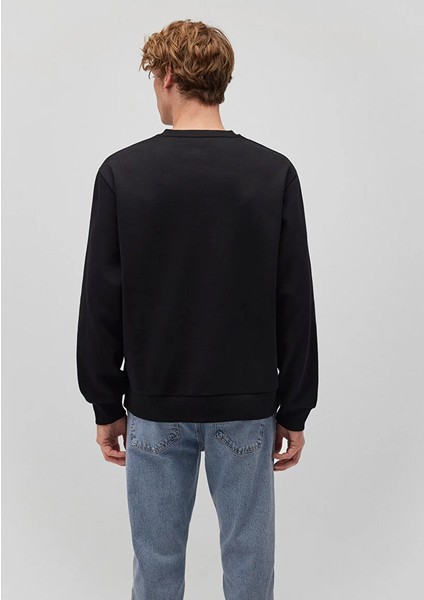 Erkek Siyah M0s10276-900 Bisiklet Yaka Sweatshirt