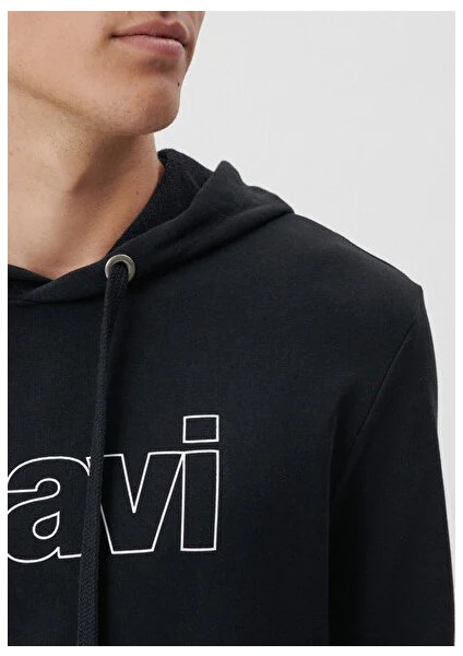 Erkek Siyah Kapüşonlu Baskılı Sweatshirt