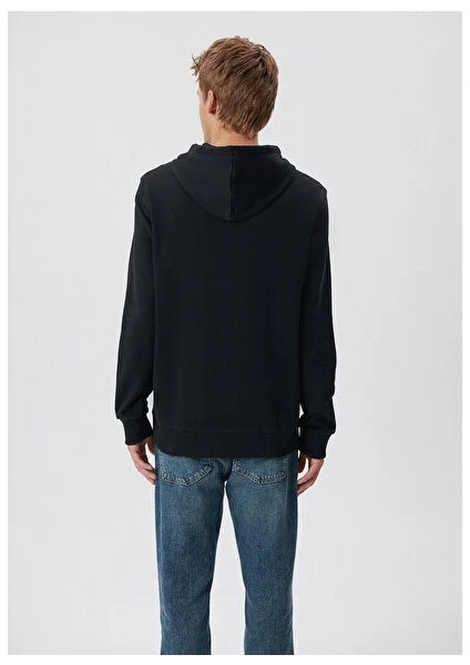 Erkek Siyah Kapüşonlu Baskılı Sweatshirt
