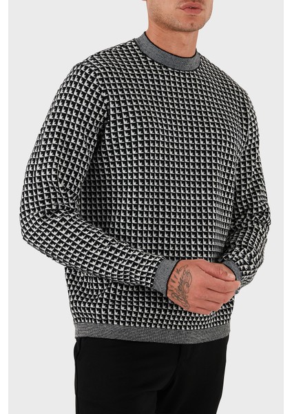 Yünlü Jakarlı Logo Baskılı Regular Fit Bisiklet Yaka Kazak Erkek KAZAK EM001989 AF14199 FC043 fiyatları