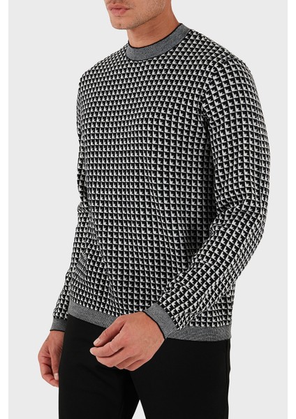 Yünlü Jakarlı Logo Baskılı Regular Fit Bisiklet Yaka Kazak Erkek KAZAK EM001989 AF14199 FC043 indirimleri