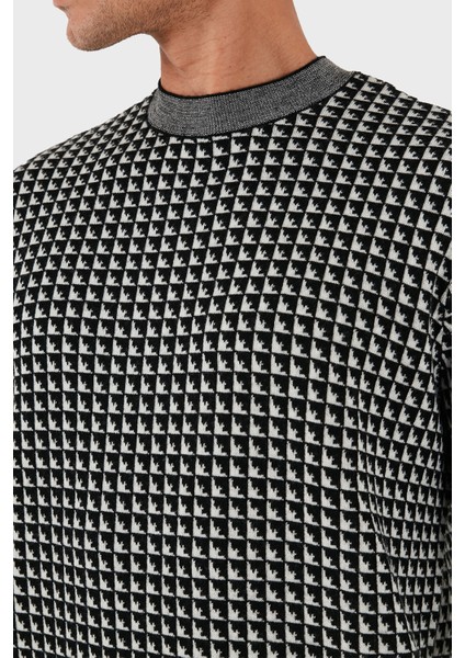 Yünlü Jakarlı Logo Baskılı Regular Fit Bisiklet Yaka Kazak Erkek KAZAK EM001989 AF14199 FC043