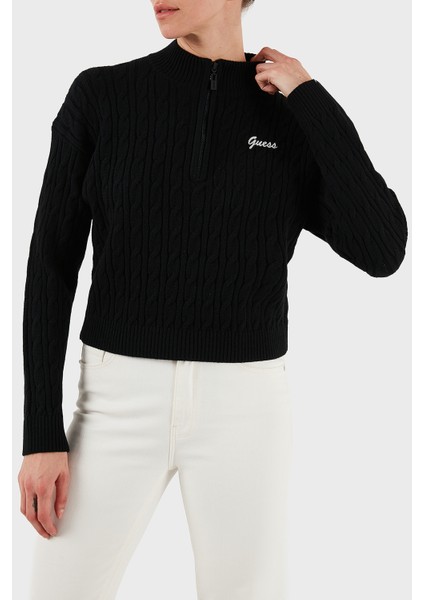 Lavinia Regular Fit Yarım Fermuarlı Dik Yaka Örgü Kazak V5BR02Z0572 Bayan KAZAK V5BR02 Z0572 JBLK indirimleri