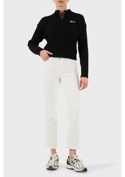 Lavinia Regular Fit Yarım Fermuarlı Dik Yaka Örgü Kazak V5BR02Z0572 Bayan KAZAK V5BR02 Z0572 JBLK