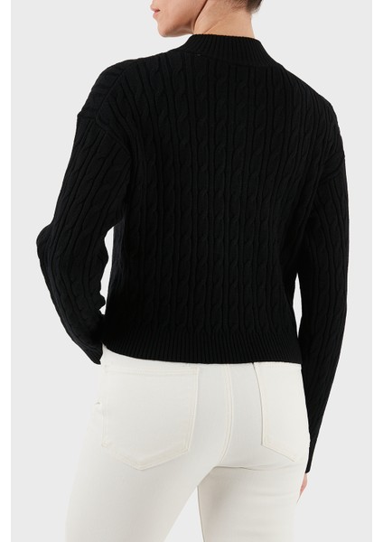 Lavinia Regular Fit Yarım Fermuarlı Dik Yaka Örgü Kazak V5BR02Z0572 Bayan KAZAK V5BR02 Z0572 JBLK