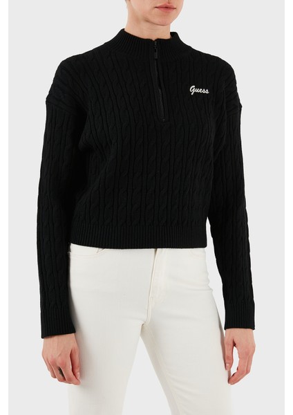 Lavinia Regular Fit Yarım Fermuarlı Dik Yaka Örgü Kazak V5BR02Z0572 Bayan KAZAK V5BR02 Z0572 JBLK