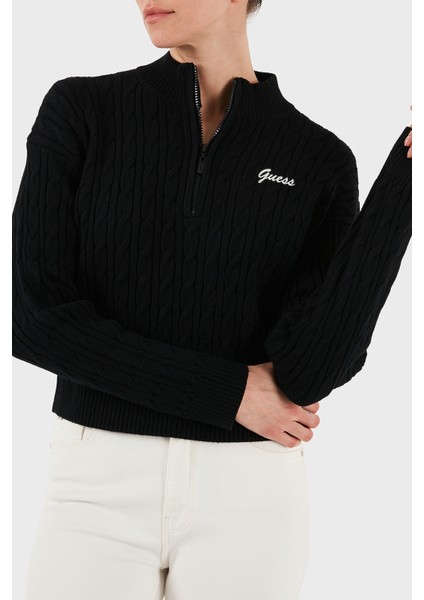 Lavinia Regular Fit Yarım Fermuarlı Dik Yaka Örgü Kazak V5BR02Z0572 Bayan KAZAK V5BR02 Z0572 JBLK