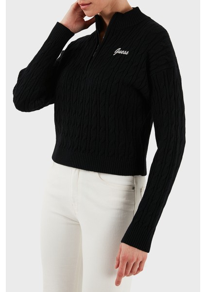 Lavinia Regular Fit Yarım Fermuarlı Dik Yaka Örgü Kazak V5BR02Z0572 Bayan KAZAK V5BR02 Z0572 JBLK