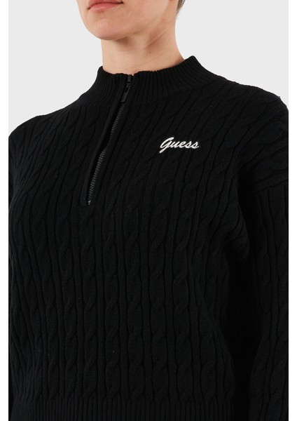 Lavinia Regular Fit Yarım Fermuarlı Dik Yaka Örgü Kazak V5BR02Z0572 Bayan KAZAK V5BR02 Z0572 JBLK