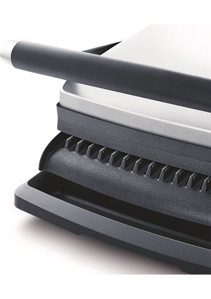 The Adjusta Grill & Press 2200 W Izgara ve Tost Makinesi – Ayarlanabilir Yükseklik, Çıkarılabilir Plaka, Fırçalanmış Paslanmaz Çelik Gri