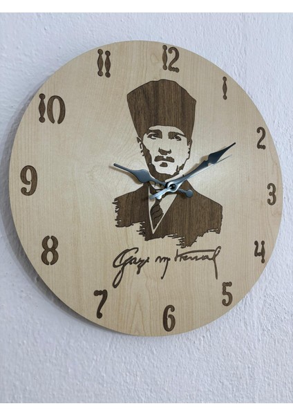 Atatürk Serisi - Ahşap Duvar Saati - 40 cm - Açık/koyu Zemin Seçenekli modelleri