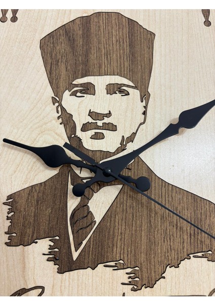 Atatürk Serisi - Ahşap Duvar Saati - 40 cm - Açık/koyu Zemin Seçenekli fırsatları