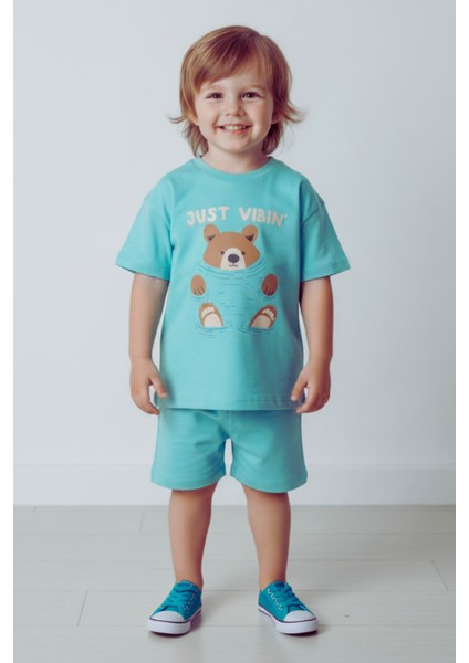 Erkek Çocuk %100 Pamuk Ayıcık Baskılı Tişört (3-4 Yaş 8-9 Yaş)