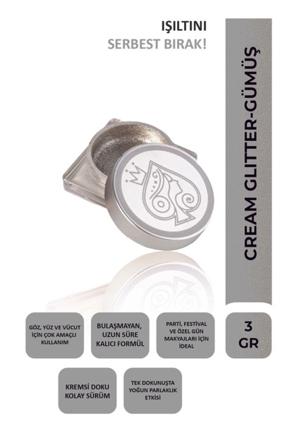 Cream Glitter Gümüş Simli Göz ve Yüz Farı - 1
