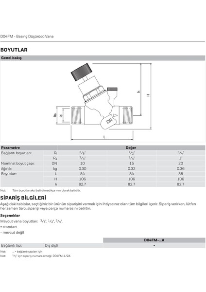 D04FM-3/4A Su Basınç Düşürücü (Maks. 16 Bar) modelleri