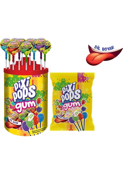 PixiPops gum Meyve Aromalı Dil Boyayan Top Lolipop 100 x 16 gr
