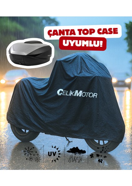 Çelik Motor CK100-3 Sport Motor Branda Siyah Su Geçirmez Topcase Çanta Uyumlu Logolu Motosiklet Brandası