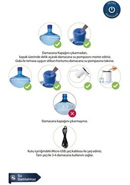 Şarjlı Damacana Su Pompası Silikon Malzeme ile Kolay Kullanım 1 Adet modelleri