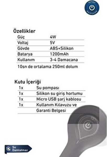 Şarjlı Damacana Su Pompası Silikon Malzeme ile Kolay Kullanım 1 Adet