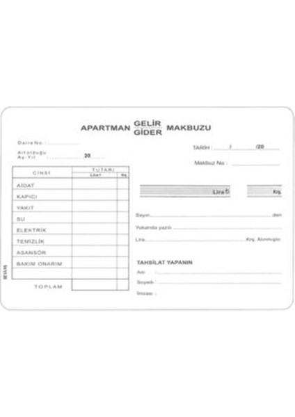 Otokopili Apartman Makbuzu 1 Adet Pembe Renkli 2/50 Ölçülerle Kullanıma Uygun modelleri