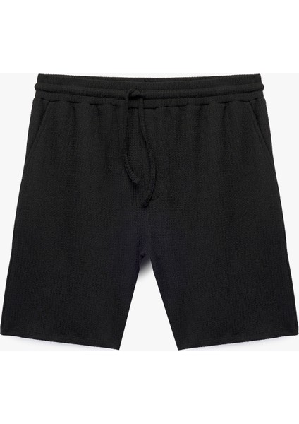 Rahat Kalıp Pamuk Viskon Karışımlı Bermuda Beli Bağcıklı Spor Şort
