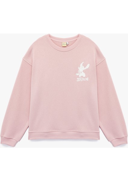 Stitch Lisanslı Baskılı Uzun Kollu Bisiklet Yaka Oversize Sweatshirt