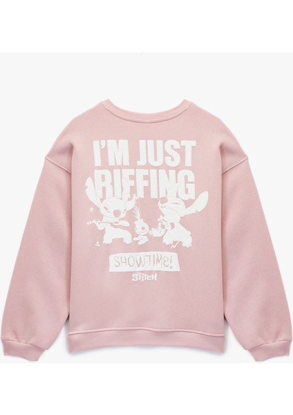 Stitch Lisanslı Baskılı Uzun Kollu Bisiklet Yaka Oversize Sweatshirt fiyatları