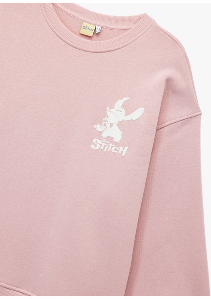 Stitch Lisanslı Baskılı Uzun Kollu Bisiklet Yaka Oversize Sweatshirt modelleri
