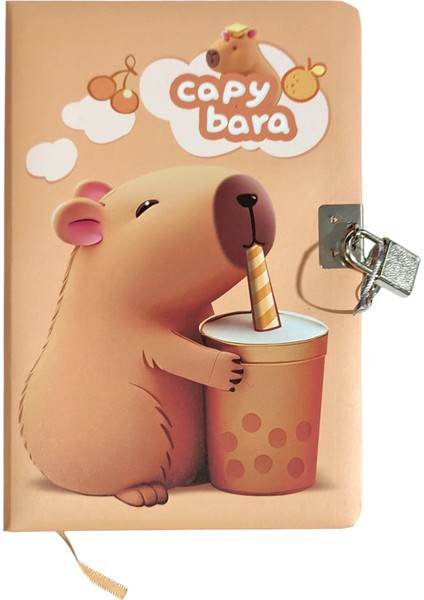 Capybara Hatıra Defteri (Günlük) Kilitli Defter 80 Yaprak - Bubble Tea fırsatları
