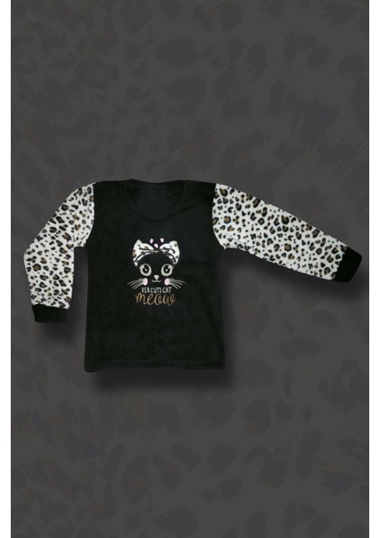 Kız Çocuk Leopar Desenli Göz Bantlı Peluş Polar Pijama Takımı fırsatları